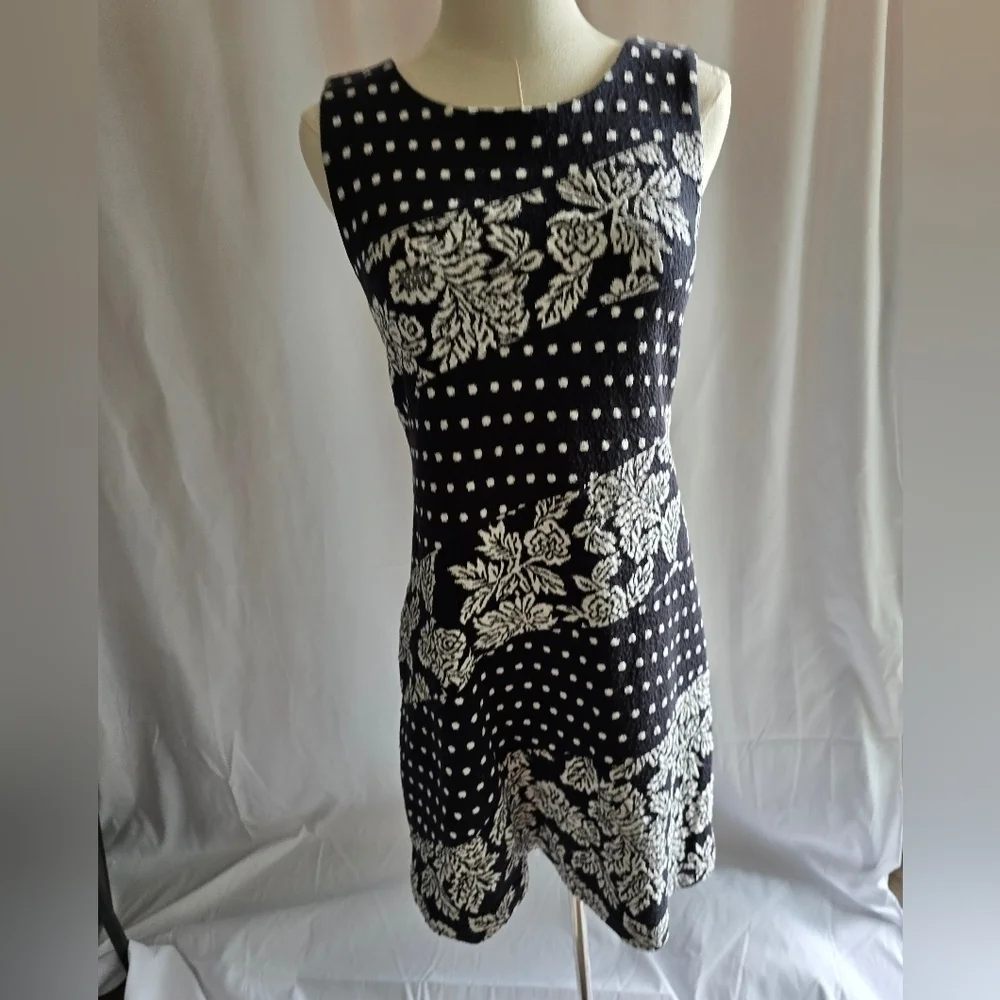 Maeve Anthropologie Floral Dot Sleeveless Sheath Dress Black and White Sz Small - Picture 4 of 12